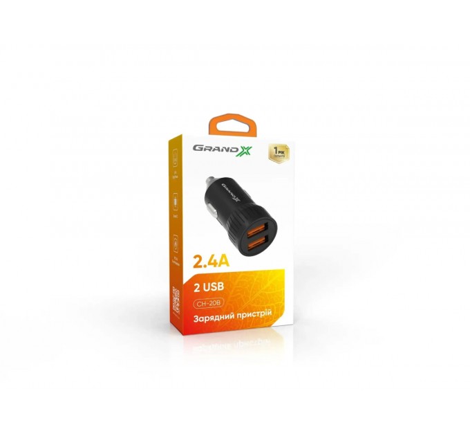 Grand-X Автомобільний зарядний пристрій Grand-X CH-20B (2xUSB 2.4A) Black