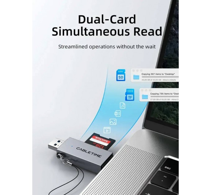 Cabletime Кардрідер Cabletime USB3.0 A + USB Type-C, SD/TF, 5Gbps (CD40G)
