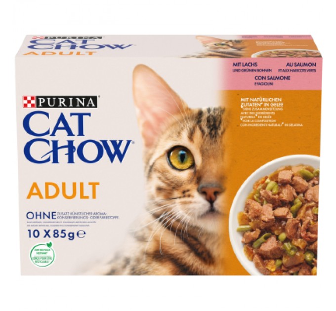 Purina Cat Chow Вологий корм для кішок Purina Cat Chow Adult з лососем і зеленою квасолею 85 гх10 шт (7613036596039)