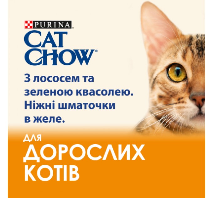 Purina Cat Chow Вологий корм для кішок Purina Cat Chow Adult з лососем і зеленою квасолею 85 гх10 шт (7613036596039)