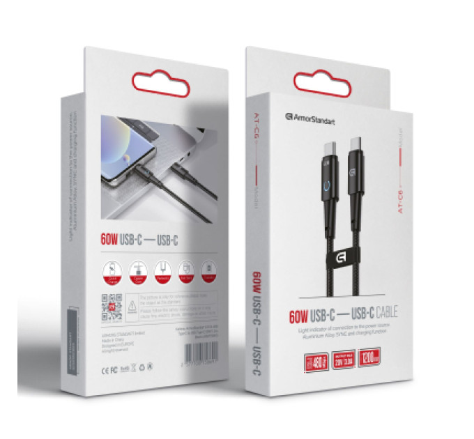 Armorstandart Дата кабель USB-C to USB-C 1.2m 60W black Armorstandart (ARM75869)
