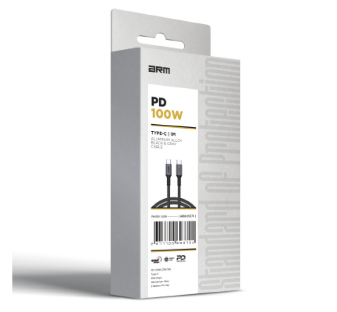 Armorstandart Дата кабель USB-C to USB-C 1.0m PD 100W black-grey Armorstandart (ARM69370)