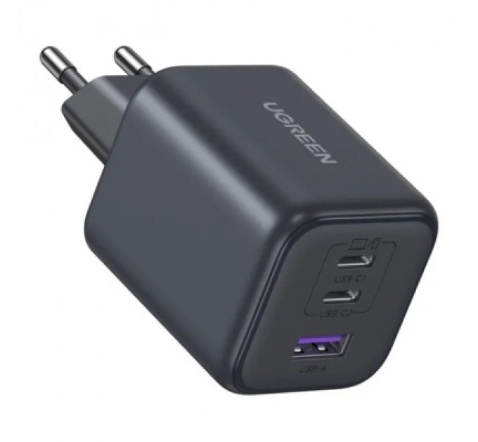 Ugreen Зарядний пристрій UGREEN 2xUSB-C PD45W + 1xUSB QC3.0 GaN X527 gray (65156B)