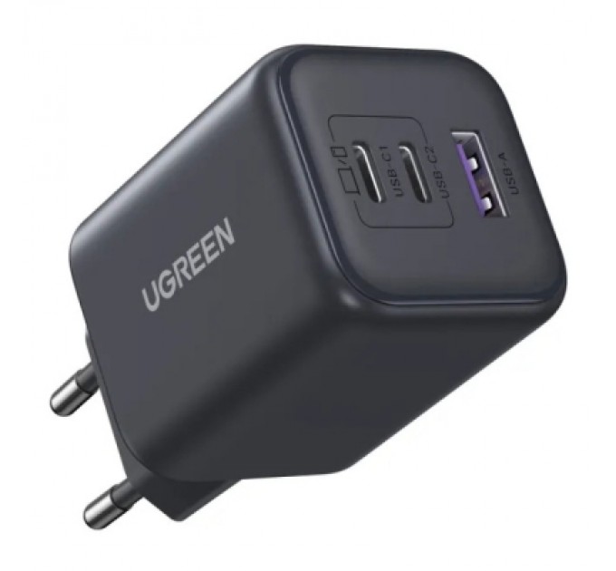 Ugreen Зарядний пристрій UGREEN 2xUSB-C PD45W + 1xUSB QC3.0 GaN X527 gray (65156B)