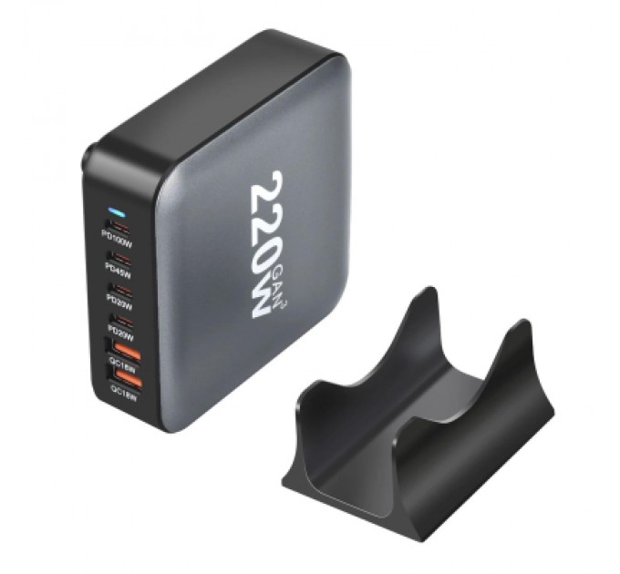 XoKo Зарядний пристрій XoKo 1xUSB-С PD100W + 1xUSB-С PD45W + 2xUSB-С PD20W + 2xUSB QC18W 220W GaN (QC-220)