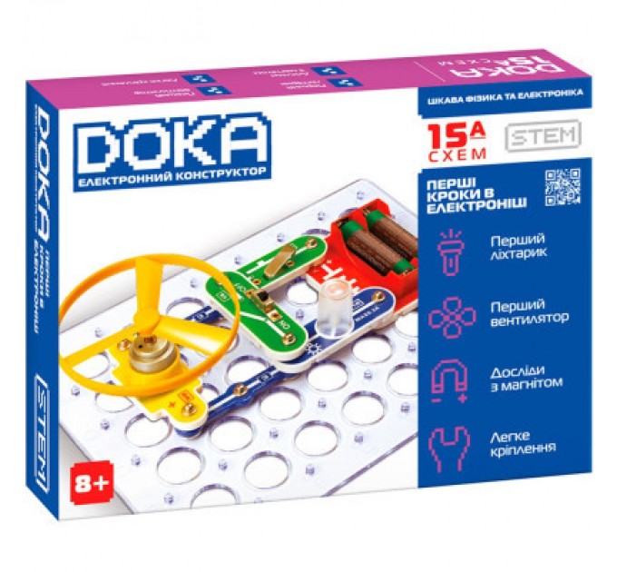 DOKA Конструктор DOKA електронний Перші кроки в електроніці (Набір А, 15 схем) (D70709)