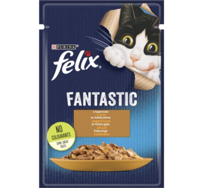 Purina Felix Вологий корм для кішок Purina Felix Fantastic з індичкою в желе 85 г (7613039832516)