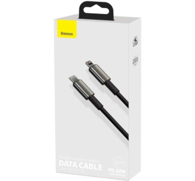 Baseus Дата кабель USB-C to Lightning 2.0m Tungsten Gold Fast Charging, PD 20W black Baseus (CATLWJ-A01)