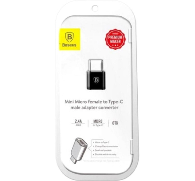 Baseus Перехідник Micro USB F To USB-C M Adapter Black Baseus (CAMOTG-01)