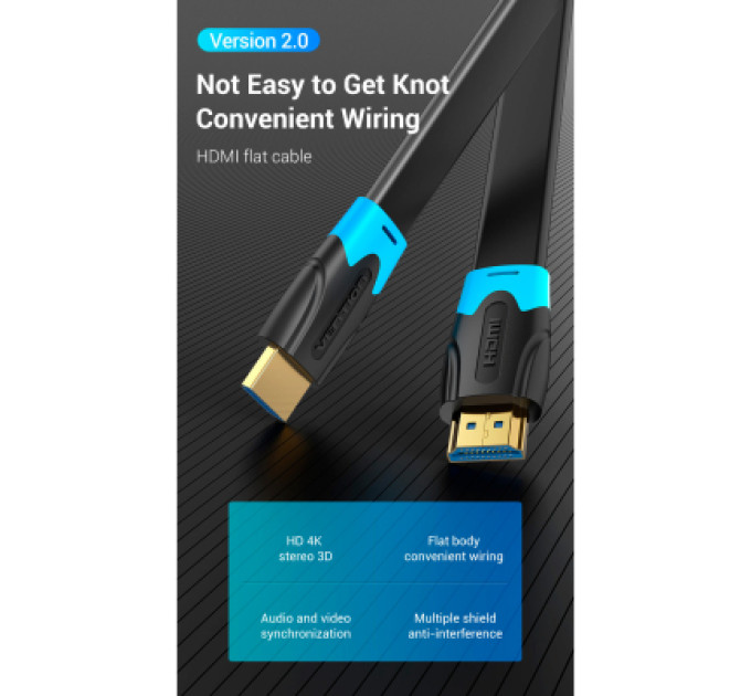 Vention Кабель мультимедійний HDMI to HDMI Flat 1.5m black Vention (AAKBG)