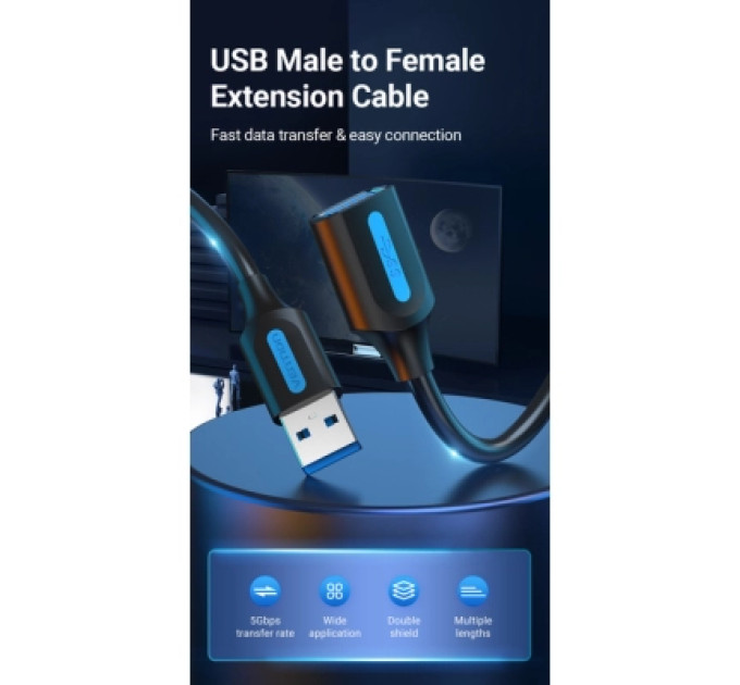 Vention Дата кабель USB 2.0 AM/AF 2.0m black Vention (CBHBH)