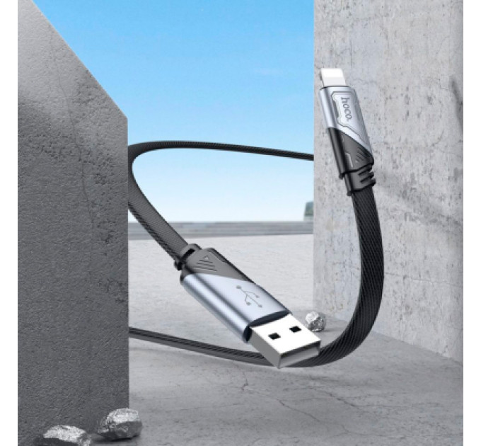 HOCO Дата кабель USB 2.0 AM to Lightning 1.2m 2.4A nylon aluminum U125 black HOCO (6942007604987)