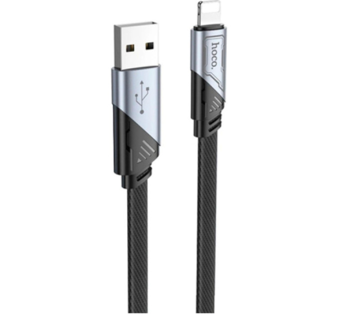 HOCO Дата кабель USB 2.0 AM to Lightning 1.2m 2.4A nylon aluminum U125 black HOCO (6942007604987)