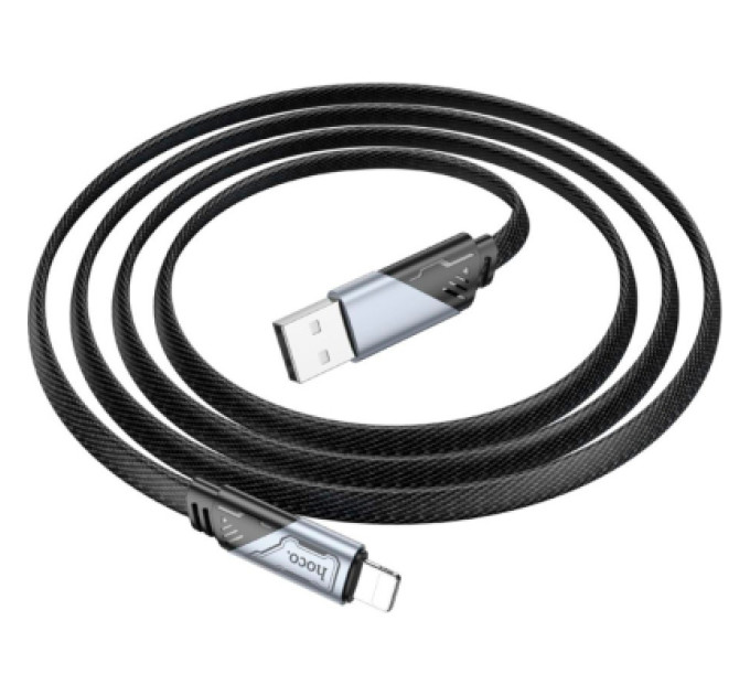 HOCO Дата кабель USB 2.0 AM to Lightning 1.2m 2.4A nylon aluminum U125 black HOCO (6942007604987)