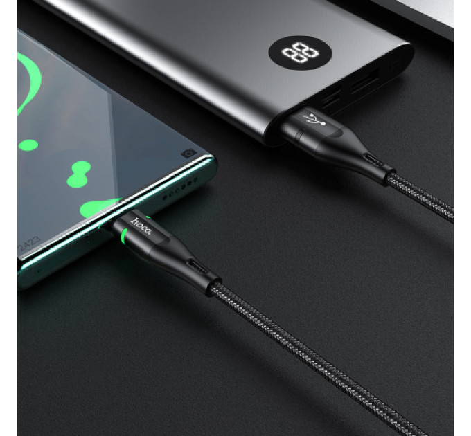HOCO Дата кабель USB 2.0 AM to USB-C 1.2m 3A nylon aluminum with light indicator U93 black HOCO (6931474732170)