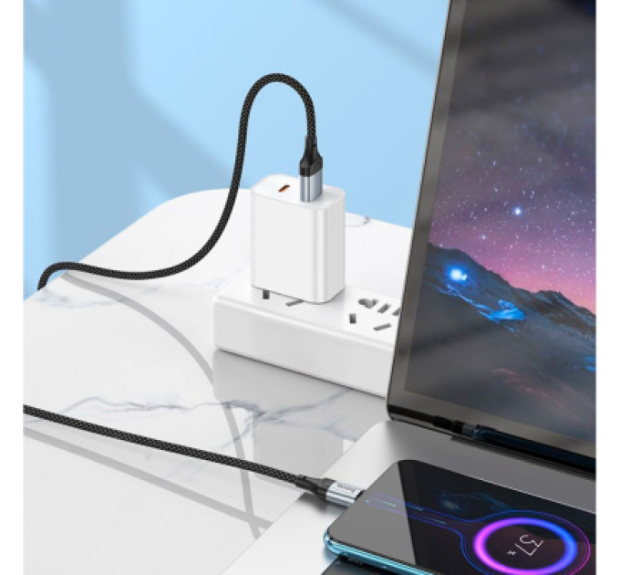 HOCO Дата кабель USB 2.0 AM to Micro 5P 1.0m 2.4A nylon X102 black HOCO (6942007608763)