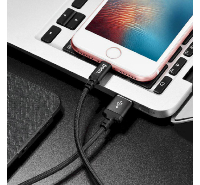 HOCO Дата кабель USB 2.0 AM to Lightning 1.0m 2A nylon X14 black HOCO (6957531062820)