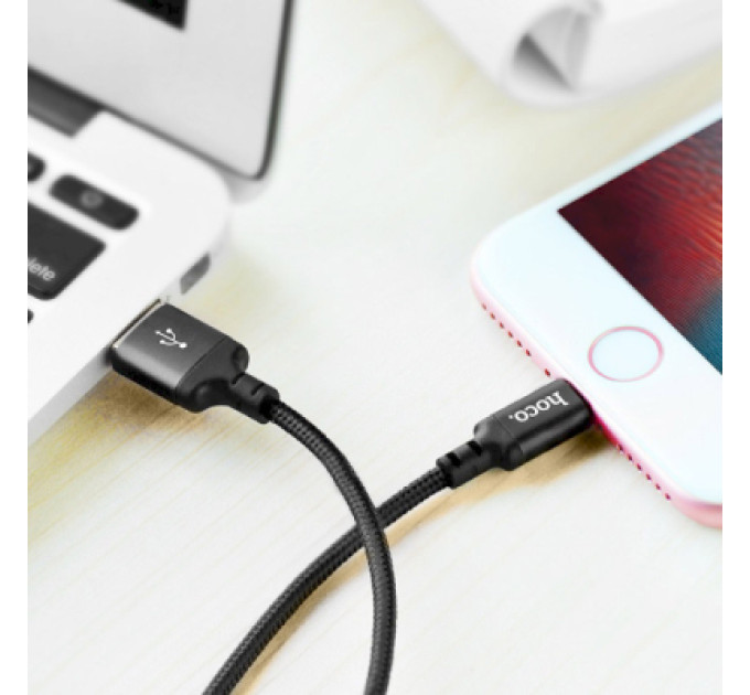 HOCO Дата кабель USB 2.0 AM to Lightning 1.0m 2A nylon X14 black HOCO (6957531062820)