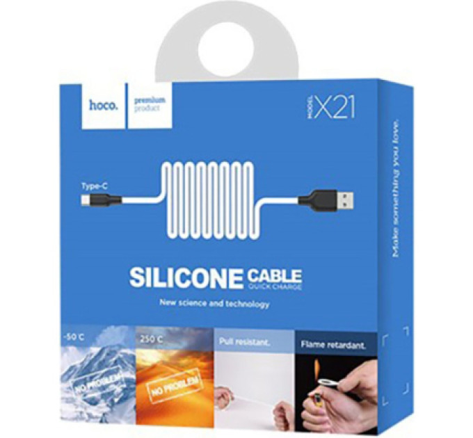 HOCO Дата кабель USB 2.0 AM to USB-C 1.0m 2A silicone X21 black+white HOCO (6957531071402)
