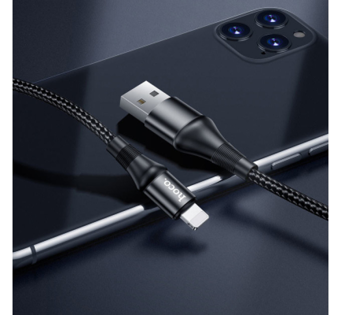 HOCO Дата кабель USB 2.0 AM to Lightning 1.0m 2.4A nylon X50 black HOCO (6931474734198)