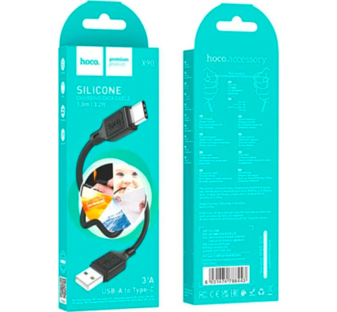 HOCO Дата кабель USB-C to USB-C 1.0m Cool silicone X90 black HOCO (6931474788443)