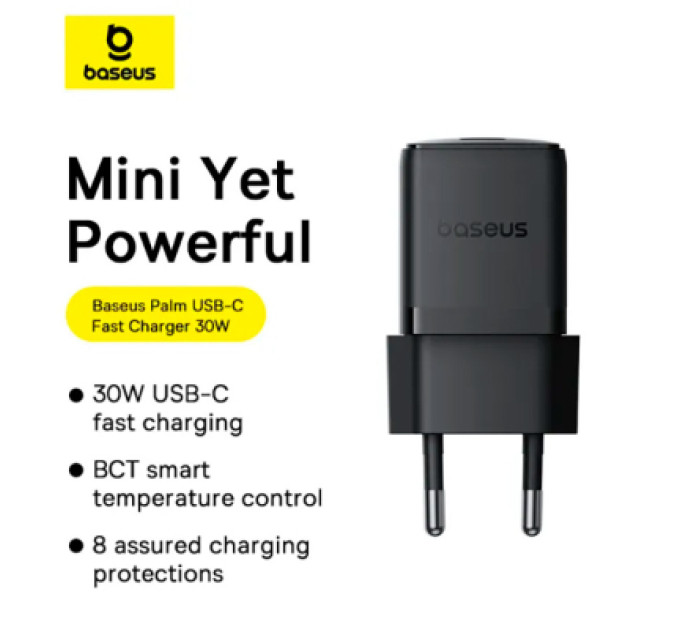 Baseus Зарядний пристрій Baseus Palm Fast Charger 1C 30W + Cable 1.0m Type-C 60W black (P10111605113-01)