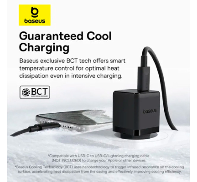 Baseus Зарядний пристрій Baseus Palm Fast Charger 1C 30W + Cable 1.0m Type-C 60W black (P10111605113-01)