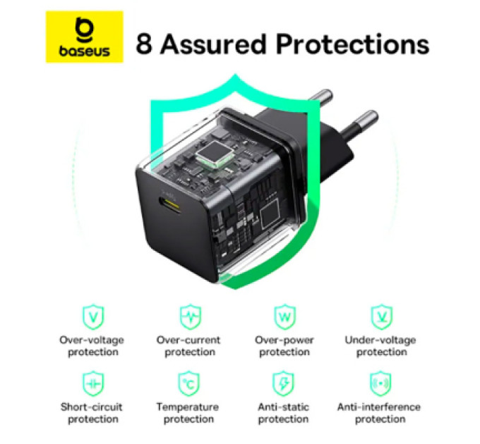 Baseus Зарядний пристрій Baseus Palm Fast Charger 1C 30W + Cable 1.0m Type-C 60W black (P10111605113-01)