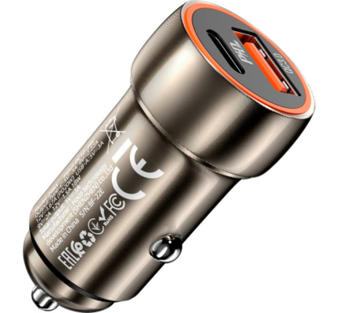 HOCO Зарядний пристрій HOCO HOCO Z46A Blue whale USB-C PD20W + USB QC3.0 Metal Gray (6931474770332)