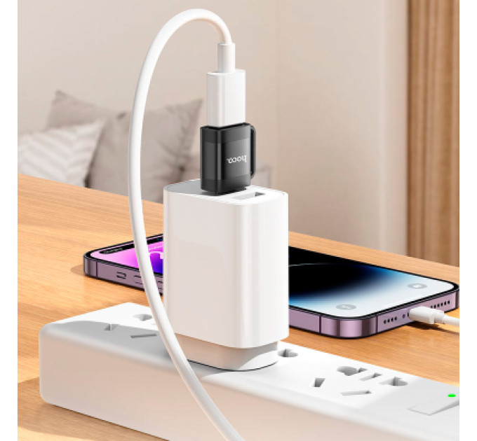 HOCO Перехідник UA31C USB-C M to USB F OTG Black HOCO (6942007628129)