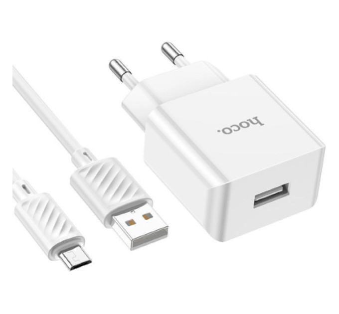 HOCO Зарядний пристрій HOCO C106A Leisure USB + cable USB to Micro 5P 10.5W White (6931474783905)