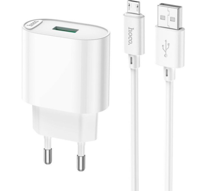 HOCO Зарядний пристрій HOCO C109A Fighter USB QC3.0 + cable Micro 5P White (6931474784827)
