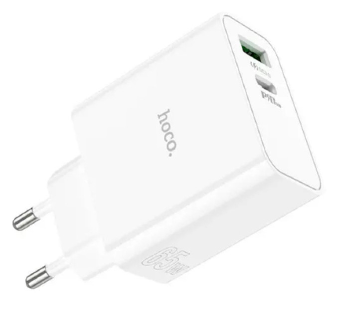 HOCO Зарядний пристрій HOCO C113A Awesome 1xUSB-C PD65W + 1xUSB QC3.0 White (6931474790910)