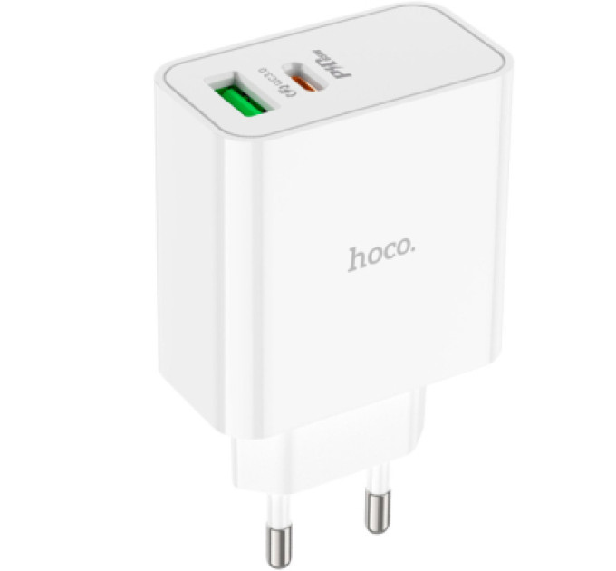 HOCO Зарядний пристрій HOCO C113A Awesome 1xUSB-C PD65W + 1xUSB QC3.0 White (6931474790910)