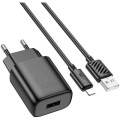 HOCO Зарядний пристрій HOCO C134A Solid USB + cable USB to Lightning Black (6942007621311)