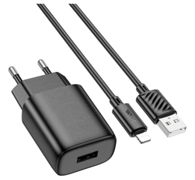HOCO Зарядний пристрій HOCO C134A Solid USB + cable USB to Lightning Black (6942007621311)