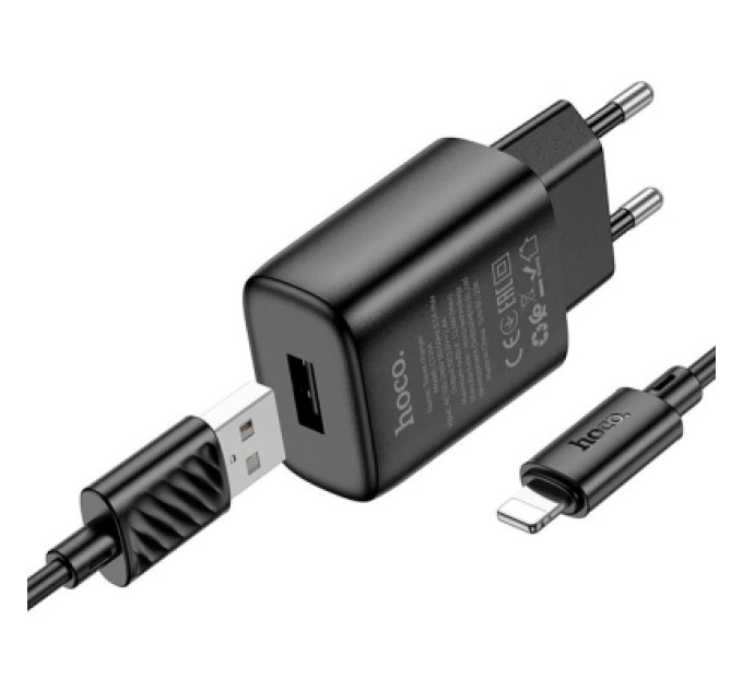 HOCO Зарядний пристрій HOCO C134A Solid USB + cable USB to Lightning Black (6942007621311)