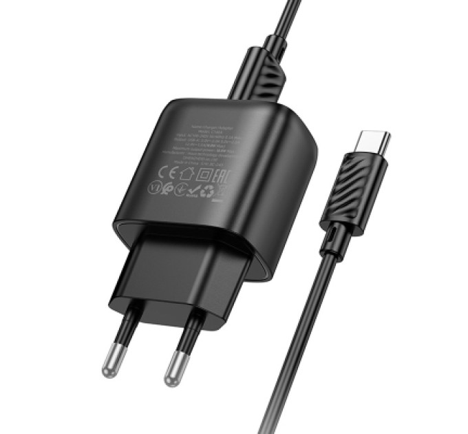 HOCO Зарядний пристрій HOCO C140A Smart USB QC3.0 + cable USB to USB-C Black (6942007627825)