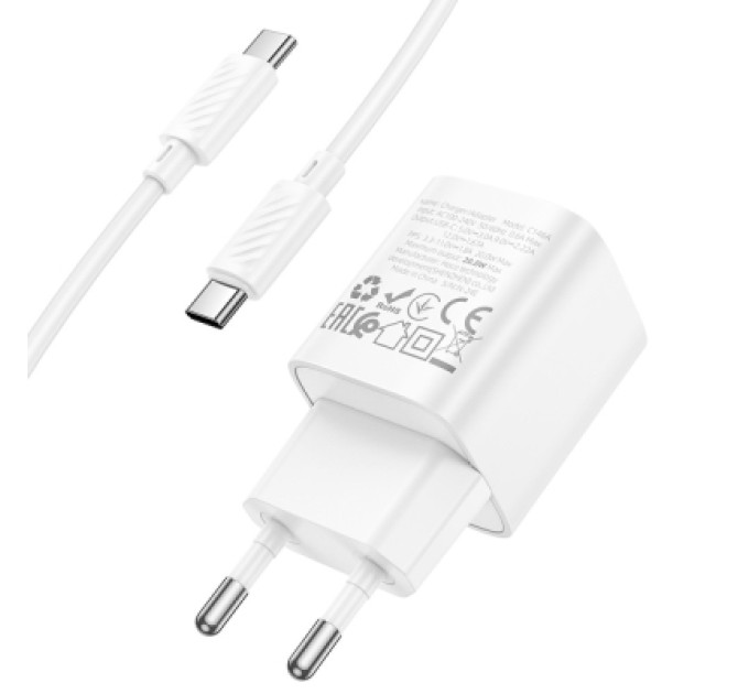 HOCO Зарядний пристрій HOCO C146A Charm USB-C PD20W + cable USB-C to USB-C White (6942007630269)