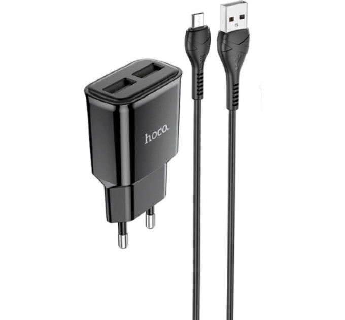 HOCO Зарядний пристрій HOCO C88A Star round 2xUSB + cable Micro 12W Black (6931474749529)