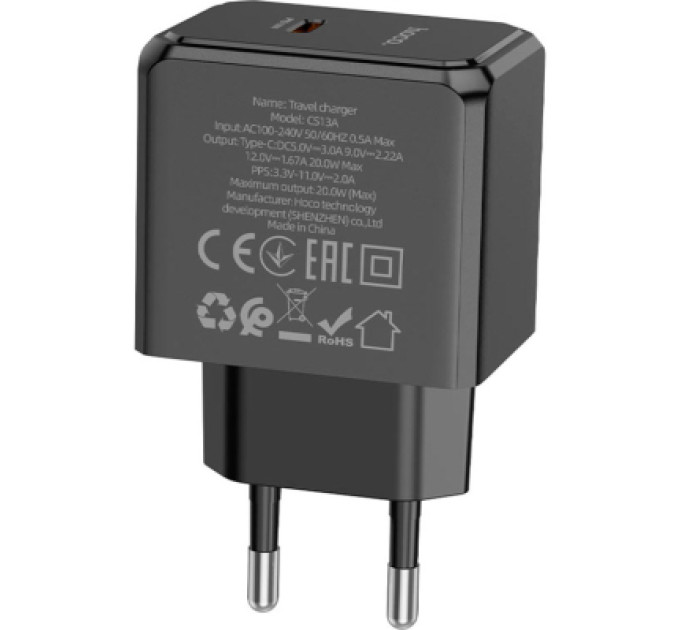 HOCO Зарядний пристрій HOCO CS13A Ocean USB-C PD20W Black (6942007603805)