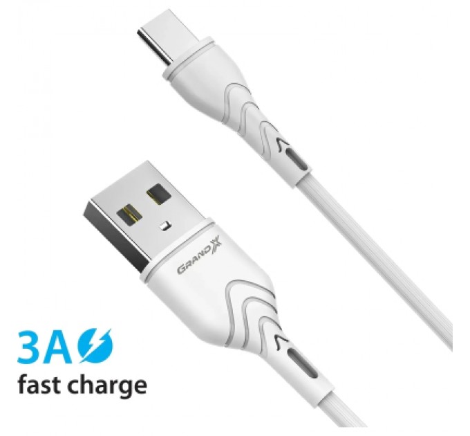 Grand-X Зарядний пристрій Grand-X Quick Charge QС3.0, + cable USB -> Type C 1m white (CH-550WT)