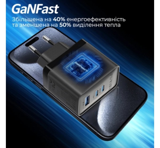 Promate Зарядний пристрій Promate powerport-45 2xUSB-C PD + USB-A QC 45W Black (powerport-45.black)