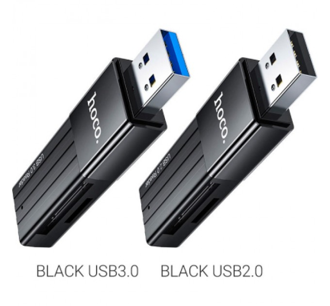 HOCO Зчитувач флеш-карт HOCO USB3.0 to microSD, microSDHC, microSDXC, SD, SDHC, SDXC, HB20 Black (6931474735218)