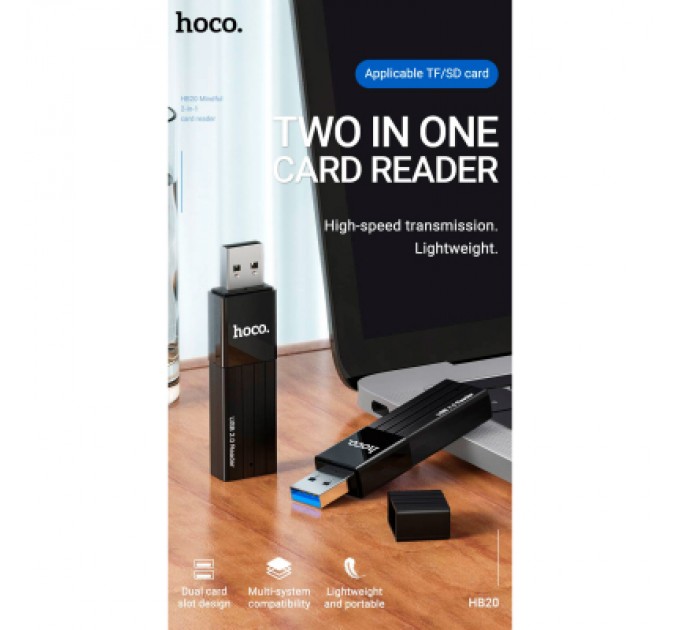 HOCO Зчитувач флеш-карт HOCO USB3.0 to microSD, microSDHC, microSDXC, SD, SDHC, SDXC, HB20 Black (6931474735218)