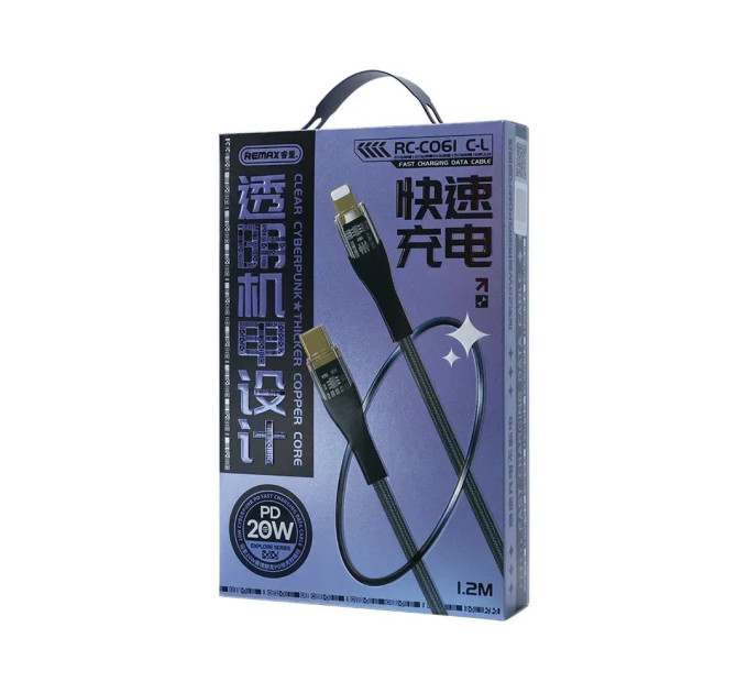 Remax Кабель Remax RC-C061 Explore USB Type-C - Lightning (M/M), 20W, 1.2 м, Black (6954851206712)