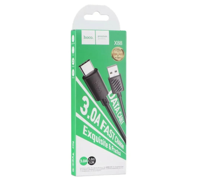 HOCO Кабель Hoco X88 Gratified USB Type-C - USB Type-C (M/M), 1 м, Black (6931474783349)