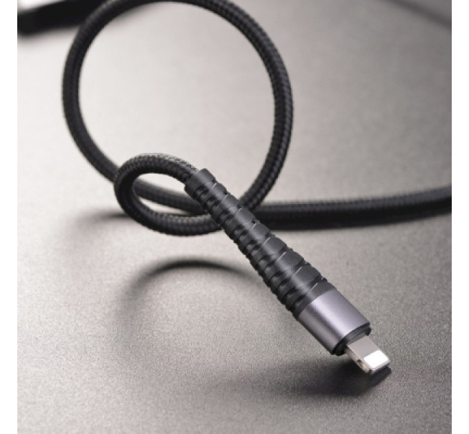 BOROFONE Дата кабель USB 2.0 AM to Lightning 1.0m 2.4A nylon BX32 black BOROFONE (6931474710413)