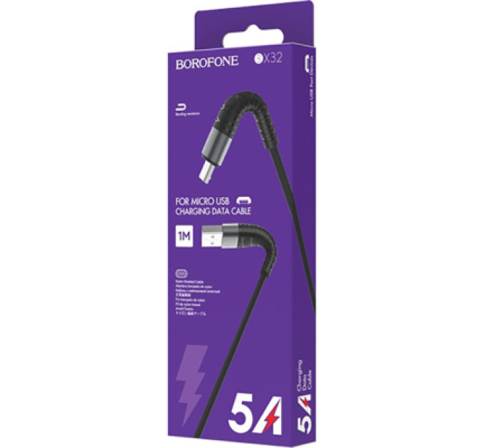 BOROFONE Дата кабель USB 2.0 AM to Micro 5P 1.0m 2.4A nylon BX32 black BOROFONE (6931474710437)