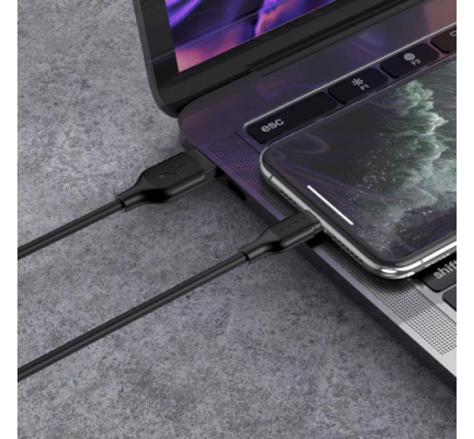 BOROFONE Дата кабель USB 2.0 AM to Lightning 1.0m 2.4A silicone BX42 black BOROFONE (6931474736727)